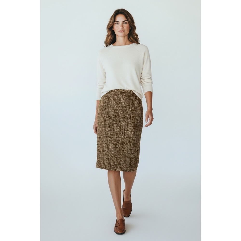 Ann Taylor LOFT Petite Textured Pencil Skirt Brown Yellow Women‎ Size 10P